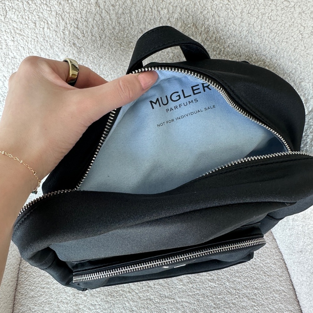 NEW Mugler Black Neoprene Backpack with Silver Tone Accents + Logo - Picture 7 of 15